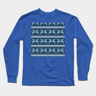 blue raindeer pattern (christmas, tree, christmas raindeer and snowflakes) Long Sleeve T-Shirt